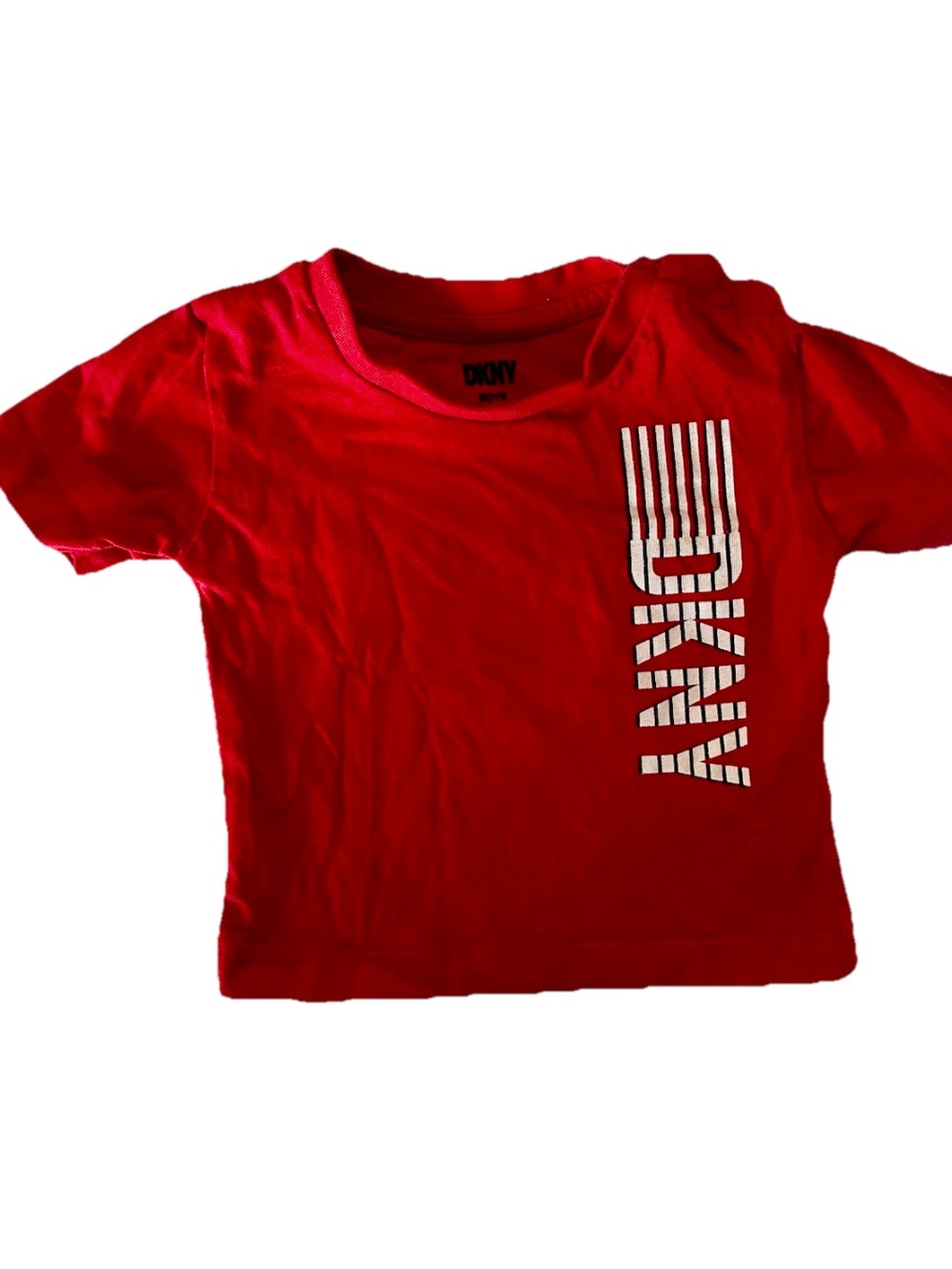 DKNY Red Short Sleeve Tee with White Vertical Logo
